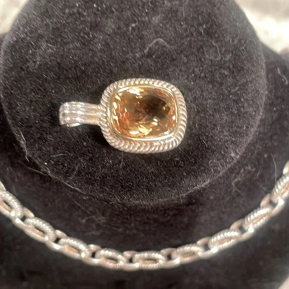 Sterling Silver 18”, wide link chain w citrine pendant. EUC. As is. See images - Picture 3 of 14